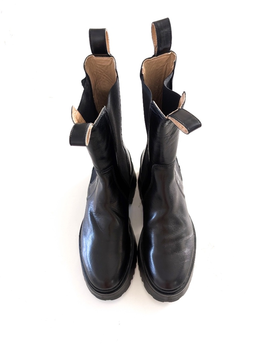 AllSaints Amber Chunky Tall Chelsea Boots Black Leather Platform US 10 EU 40 - Picture 3 of 11